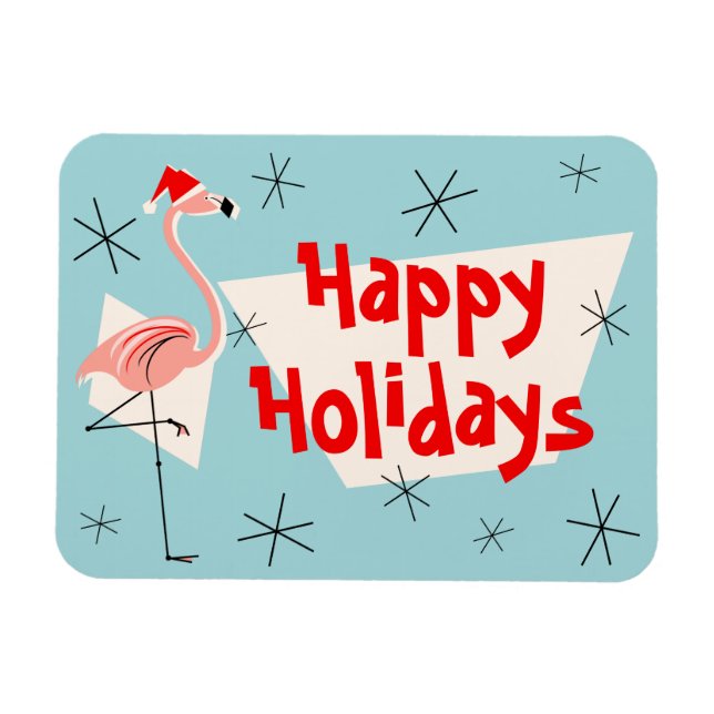 Flamingo Santa Blue Glad helg Flexibel Magnet (Horisontell)