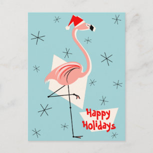 Flamingo Santa Blue Glad helg porträtt Vykort