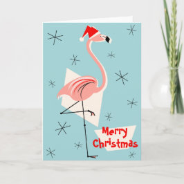 Flamingo Santa Blue God jul Helgkort