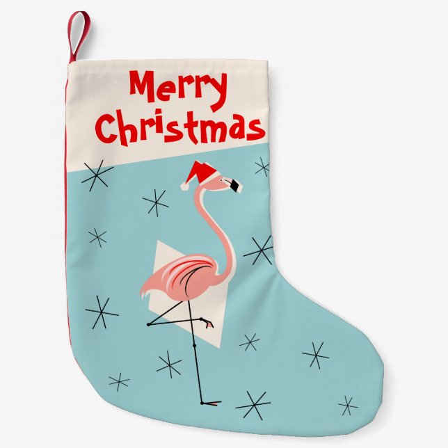 Flamingo Santa Blue God jul Liten Julstrumpa (Framsidan)
