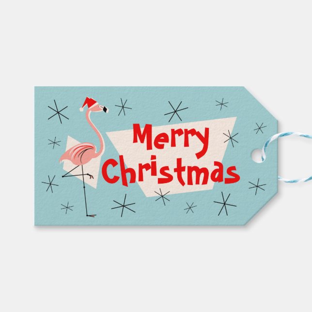 Flamingo Santa Blue God jul märkres presentkort Presentetikett (Framsidan (Horisontell))