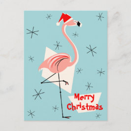 Flamingo Santa Blue God jul porträtt Helg Vykort