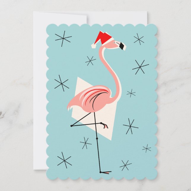 Flamingo Santa Blue-inbjudan porträtt Inbjudningar (Framsida)