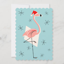 Flamingo Santa Blue-inbjudan porträtt Inbjudningar