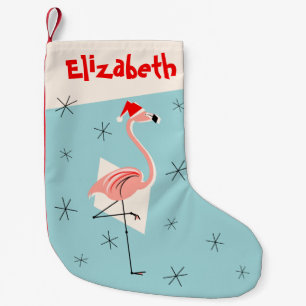 Flamingo Santa Blue Namn, ensidig lagring Liten Julstrumpa