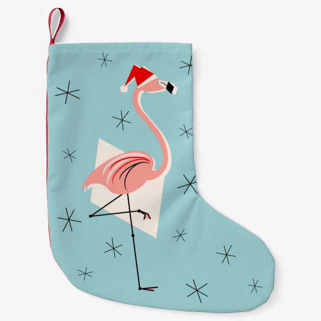 Flamingo Santa Blue-strumpor ensidig Liten Julstrumpa (Framsidan)