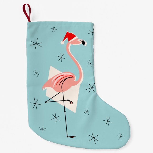 Flamingo Santa Blue-strumpor Liten Julstrumpa (Framsidan)