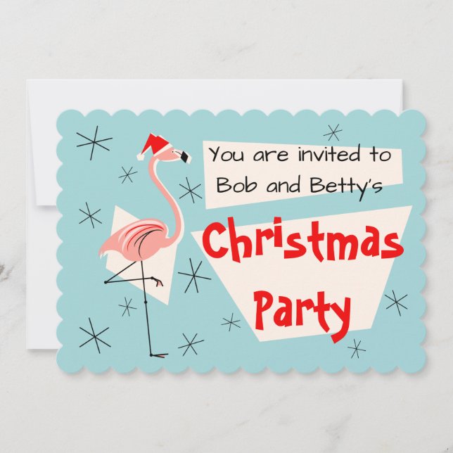 Flamingo Santa Blue-vågrät Inbjudningar (Framsida)