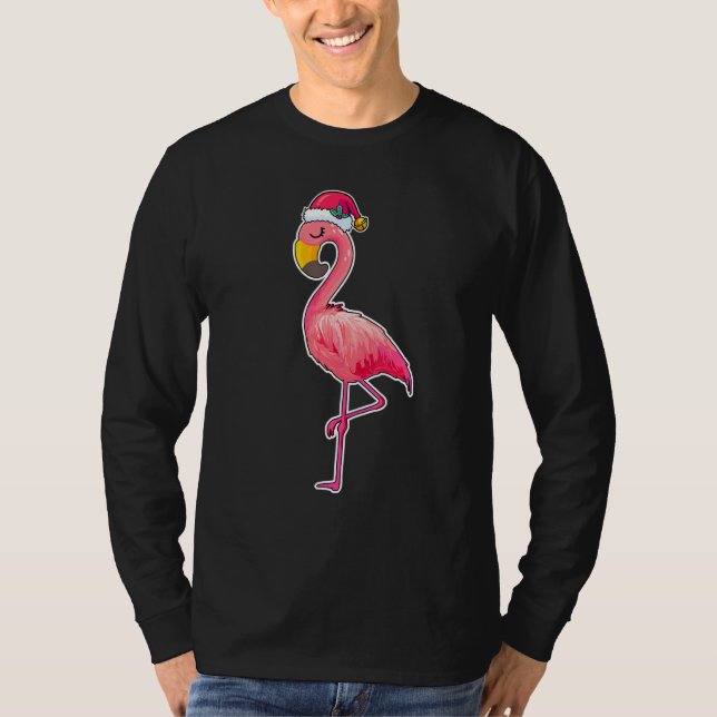 Flamingo Santa Hat Christmas Flamingo Chrismas T Shirt (Framsida)