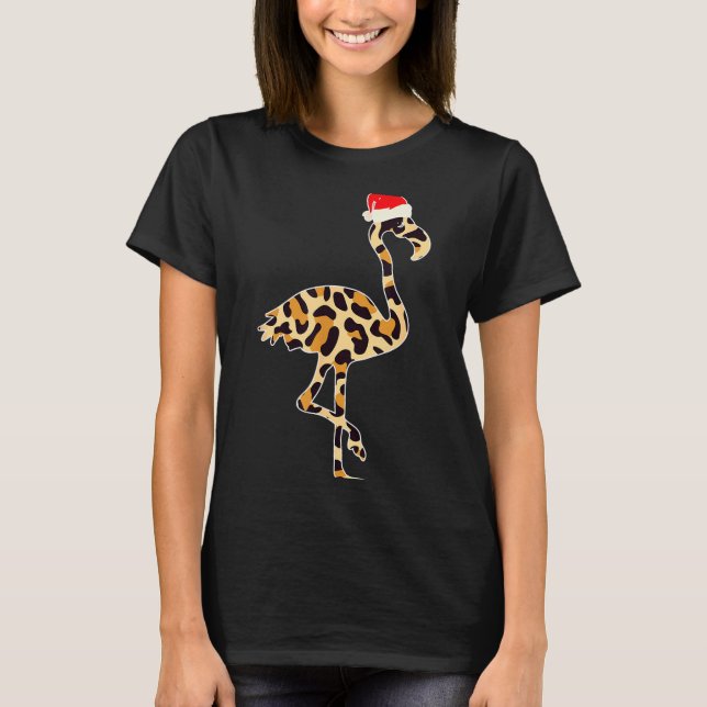 Flamingo Santa Hat Family Matching Christmas Leopa T Shirt (Framsida)