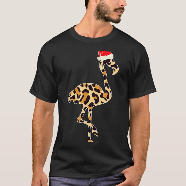 Flamingo Santa Hat Family Matching Christmas Leopa T Shirt (Framsida)