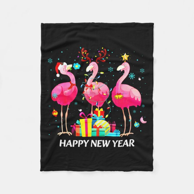 Flamingo Santa Hat Happy New Year Light Long Sleev Fleecefilt (Framsidan)
