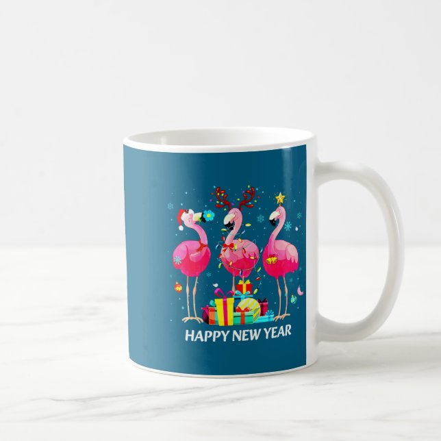 Flamingo Santa Hat Happy New Year Light Long Sleev Kaffemugg (Höger)