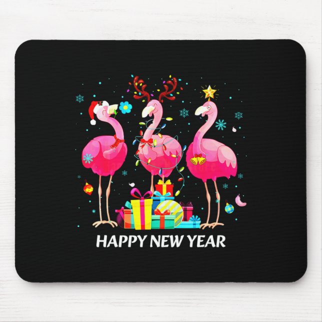 Flamingo Santa Hat Happy New Year Light Long Sleev Musmatta (Framsidan)