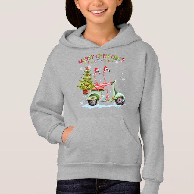 Flamingo Santa Hat Julafton Light Motocykel jul T Shirt (Framsida)