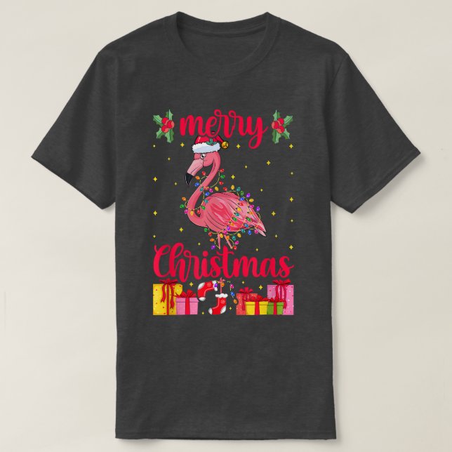 Flamingo Santa Hat Julafton Ljus Flamingo Älskare  T Shirt (Design framsida)