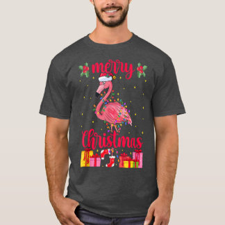 Flamingo Santa Hat Julafton Ljus Flamingo Älskare T Shirt