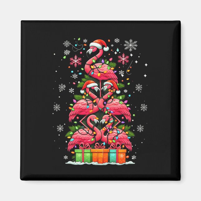 Flamingo Santa Hat Julafton Ljus Julgran Anim Magnet (Framsidan)