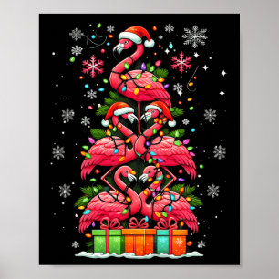 Flamingo Santa Hat Julafton Ljus Julgran Anim Poster