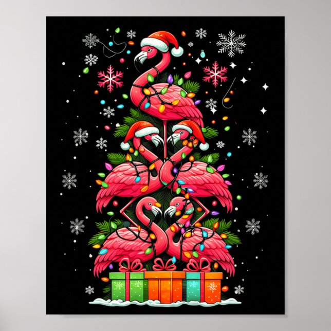 Flamingo Santa Hat Julafton Ljus Julgran Anim Poster (Framsidan)