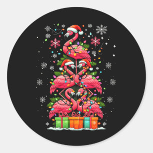 Flamingo Santa Hat Julafton Ljus Julgran Anim Runt Klistermärke