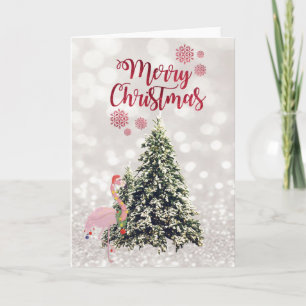 Flamingo Santa hatt,Tallgranskogar, Glittrande Bok Helgkort