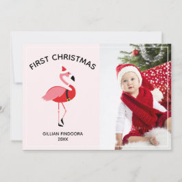 Flamingo Santa Photo Baby Första jul Julkort