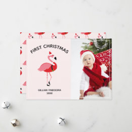 Flamingo Santa Photo Baby Första jul Julkort