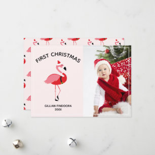 Flamingo Santa Photo Baby Första jul Julkort