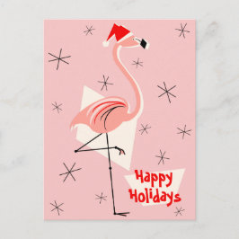Flamingo Santa Pink Happy Holidays portrait Helg Vykort