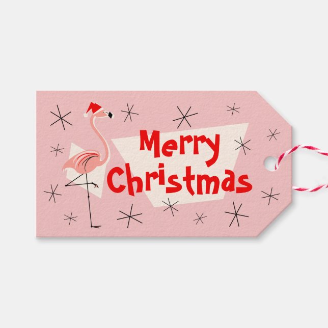 Flamingo Santa Rosa God jul-märkre Presentetikett (Framsidan (Horizontal))