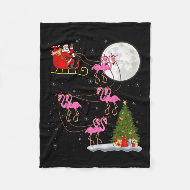 Flamingo Santa Sleigh Flying Funny Magical Christm Fleecefilt (Framsidan)