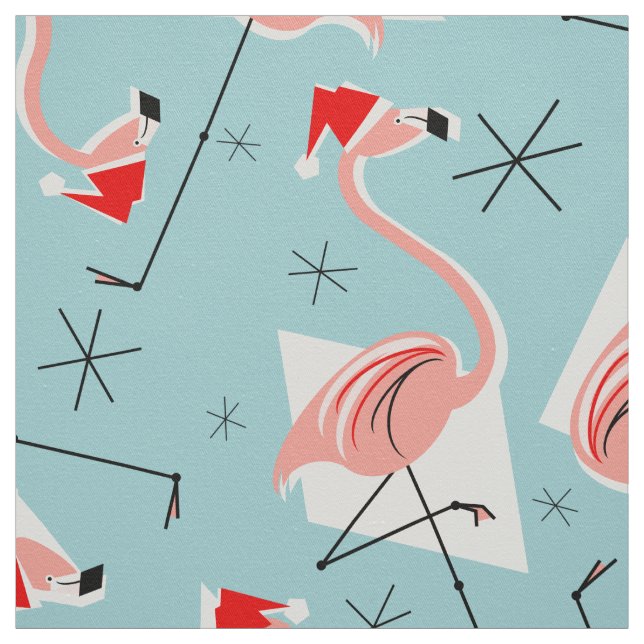 Flamingo Santas Blue Flerstora mönster Tyg (Provkarta)