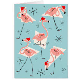 Flamingo Santas Blue Glad helg blue Hälsningskort
