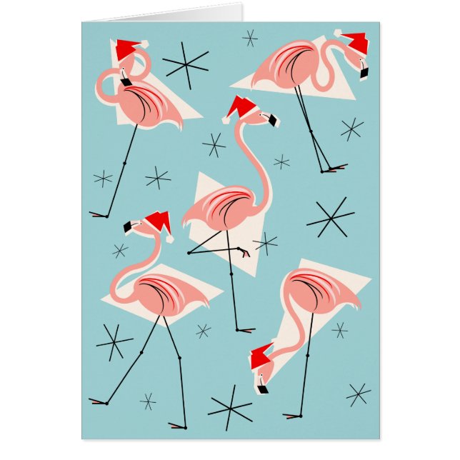 Flamingo Santas Blue Glad helg blue Hälsningskort (Framsidan)