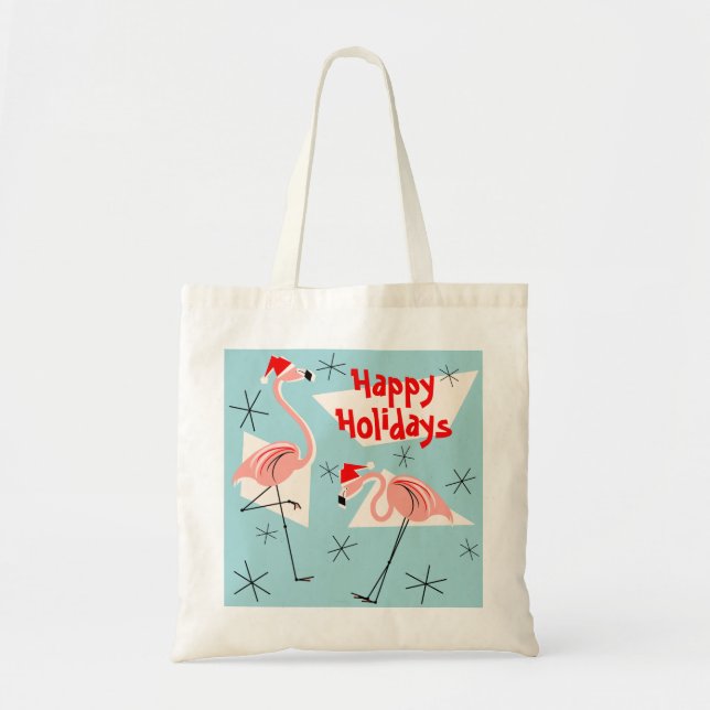 Flamingo Santas Blue Glad helg tobag Tygkasse (Framsidan)