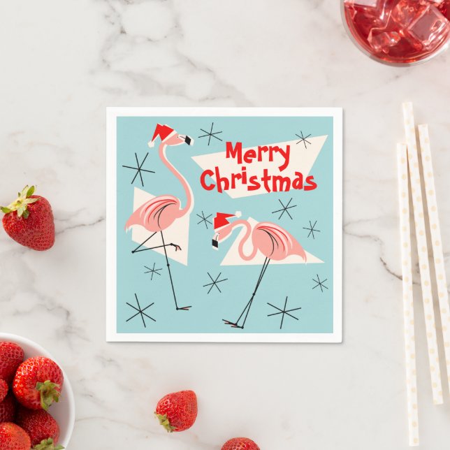 Flamingo Santas Blue God jul papper napkin Pappersservett (Insitu)