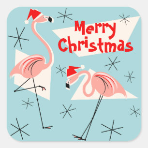 Flamingo Santas Blue God jul Square Fyrkantigt Klistermärke