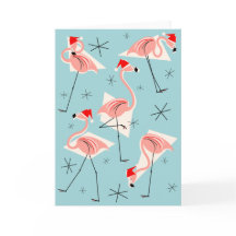 Flamingo Santas Blue hälsning card porträtt