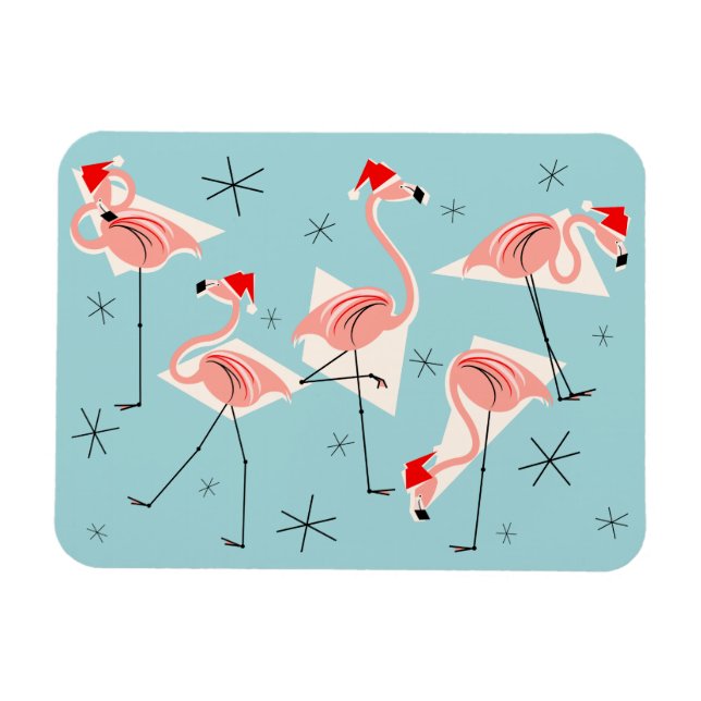 Flamingo Santas Blue Magnet Flexibel (Horisontell)
