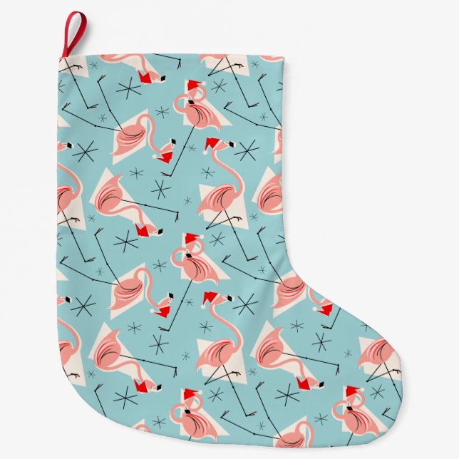 Flamingo Santas Blue Multi stocking Stor Julstrumpa (Framsidan)