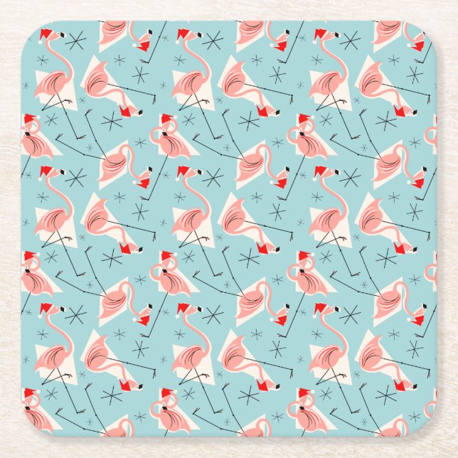 Flamingo Santas Blue Multi underlägg square Papper Kvadrat (Framsidan)
