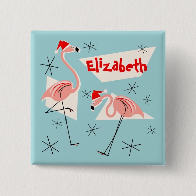 Flamingo Santas Blue Namn knappruta Knapp (Framsida)