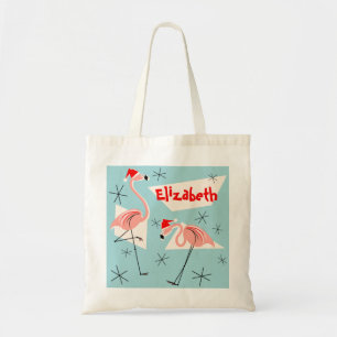 Flamingo Santas Blue Namn tote bag Tygkasse