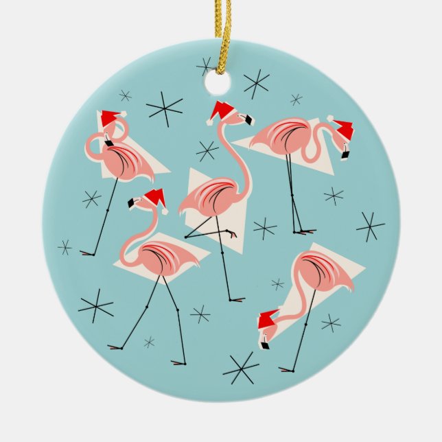 Flamingo Santas Blue ornament round (Framsidan)