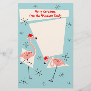 Flamingo Santas Blue Text-skrivbord Brevpapper