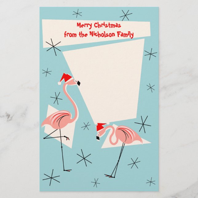 Flamingo Santas Blue Text-skrivbord Brevpapper (Framsida)