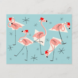 Flamingo Santas Blue vycard Helg Vykort