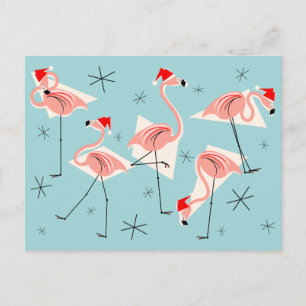 Flamingo Santas Blue vycard Helg Vykort