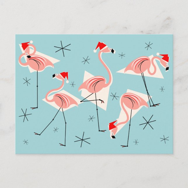 Flamingo Santas Blue vycard Helg Vykort (Framsida)
